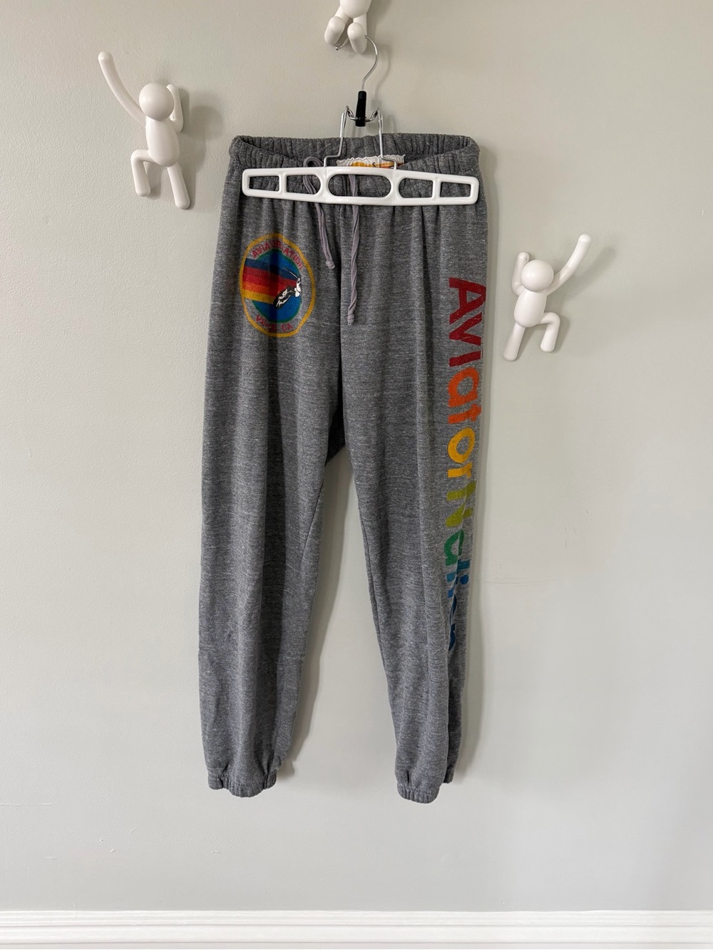 Aviator Nation Gray Jogger Sweatpants Rainbow Logo